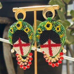 Embroidered earrings "motanka" with sunflower