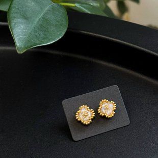 Labradorite Stud Earrings on gold