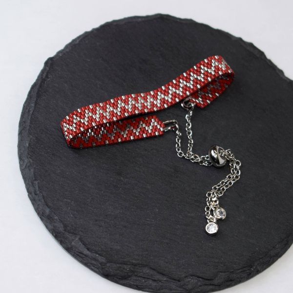 Bracelet red mesh with palladium